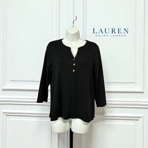 Lauren Ralph Lauren, Black Henley Top With Gold Buttons, Size XL